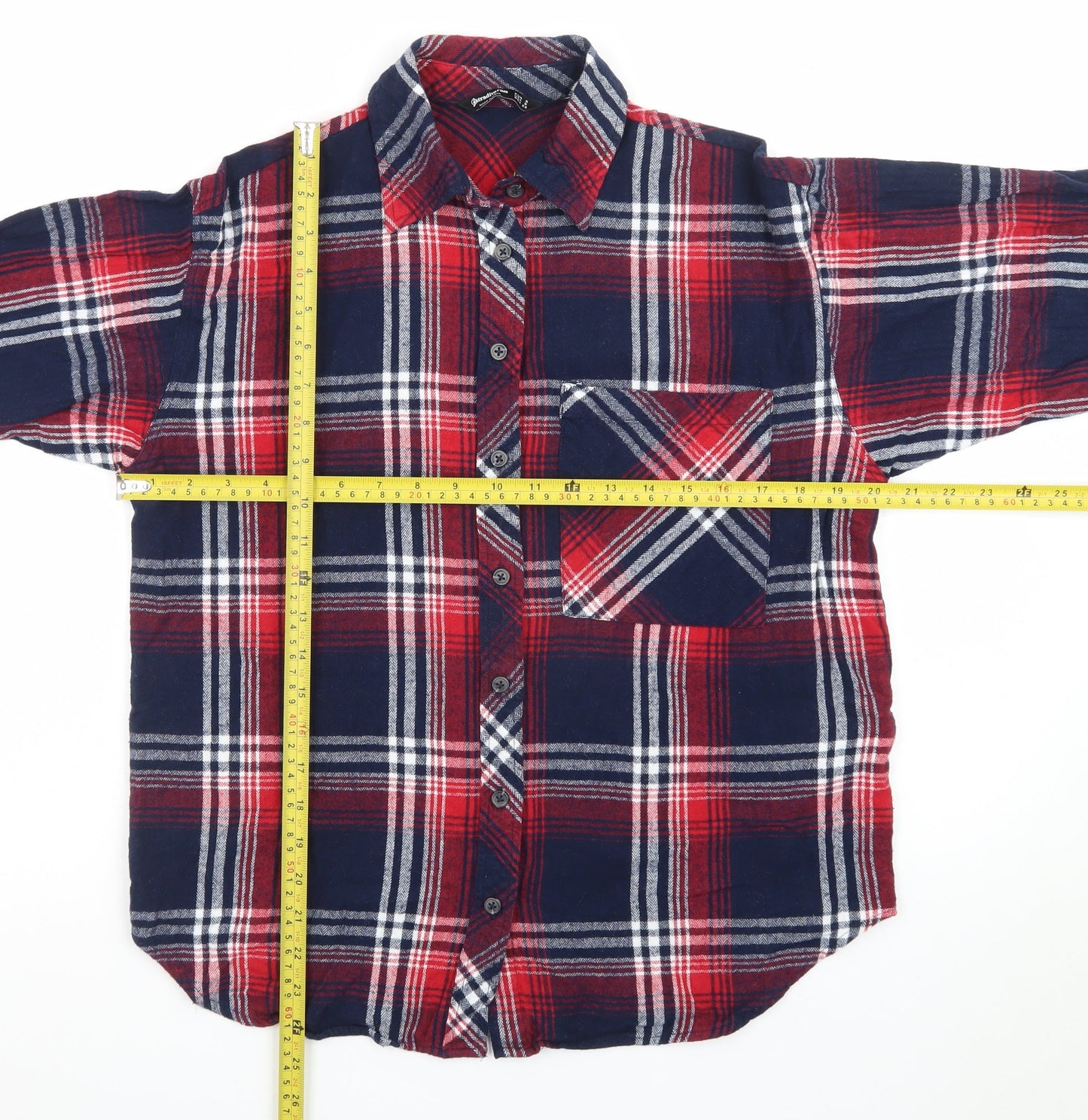 Stradivarius Mens Red Plaid Flannel Button-Up Shirt Size S