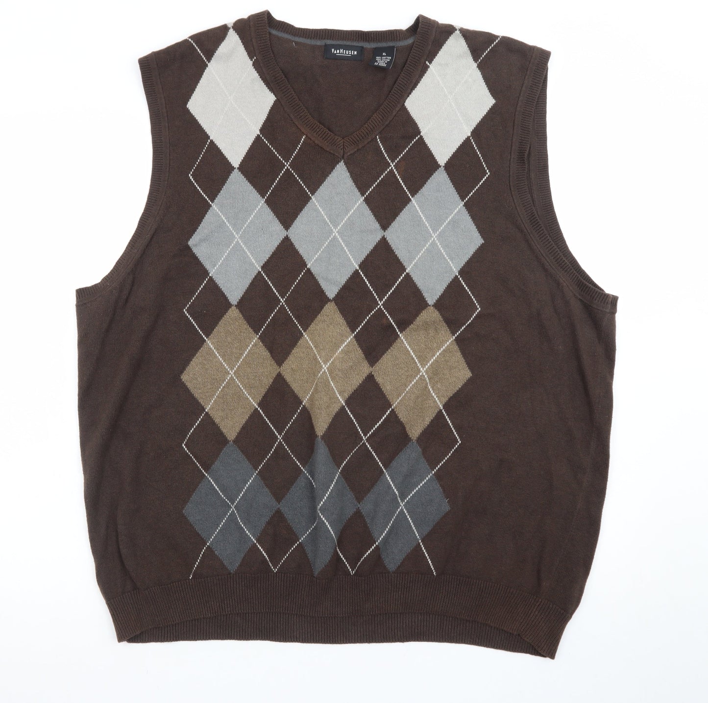 Van Heusen Men's Brown Argyle Cotton Sweater Vest XL