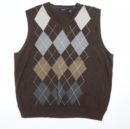 Van Heusen Men's Brown Argyle Cotton Sweater Vest XL