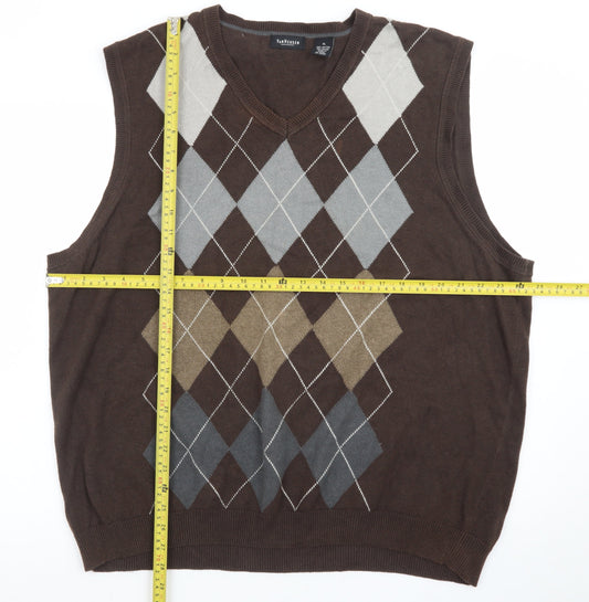 Van Heusen Men's Brown Argyle Cotton Sweater Vest XL
