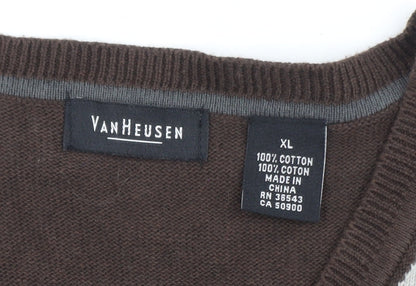 Van Heusen Men's Brown Argyle Cotton Sweater Vest XL