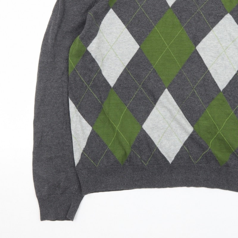 Le Château Men’s Grey Argyle V-Neck Knit Pullover Jumper L