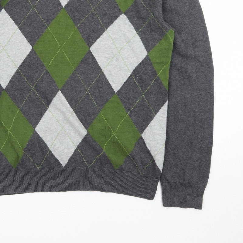 Le Château Men’s Grey Argyle V-Neck Knit Pullover Jumper L