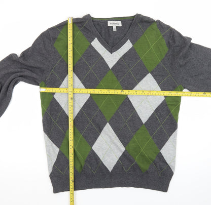 Le Château Men’s Grey Argyle V-Neck Knit Pullover Jumper L