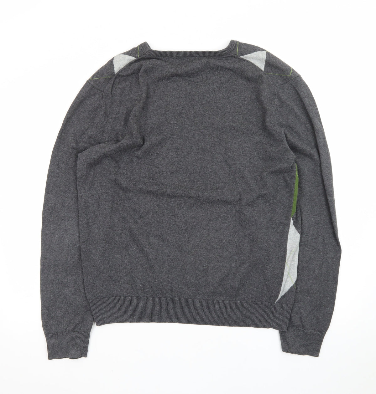 Le Château Men’s Grey Argyle V-Neck Knit Pullover Jumper L