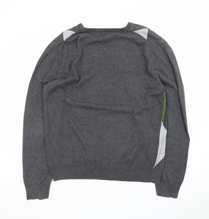 Le Château Men’s Grey Argyle V-Neck Knit Pullover Jumper L