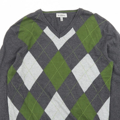 Le Château Men’s Grey Argyle V-Neck Knit Pullover Jumper L