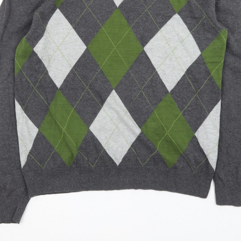 Le Château Men’s Grey Argyle V-Neck Knit Pullover Jumper L