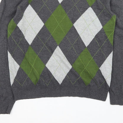Le Château Men’s Grey Argyle V-Neck Knit Pullover Jumper L