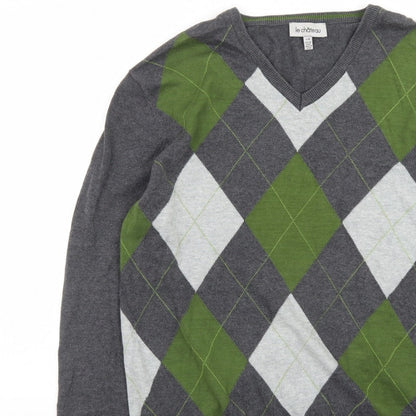 Le Château Men’s Grey Argyle V-Neck Knit Pullover Jumper L