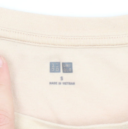Uniqlo Women's Beige Long Sleeve Cotton Stretch T-Shirt Size S
