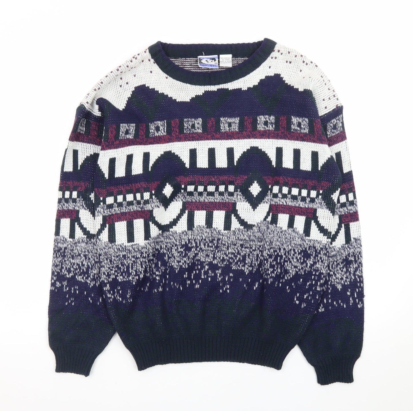 Todays News Mens Multicoloured M Geometric Chunky Knit 80s Jumper