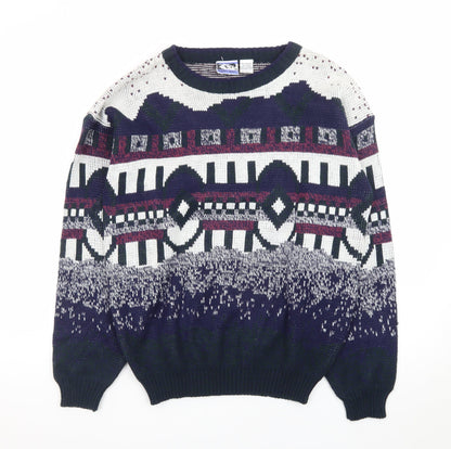 Todays News Mens Multicoloured M Geometric Chunky Knit 80s Jumper