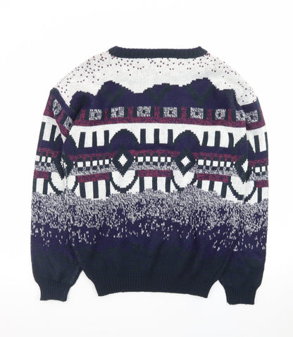 Todays News Mens Multicoloured M Geometric Chunky Knit 80s Jumper