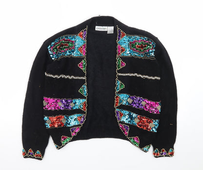 Cristina Women’s Black Beaded Sequin Silk Cardigan S Vintage