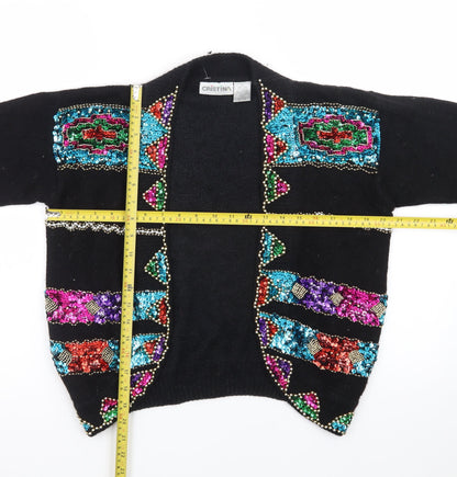 Cristina Women’s Black Beaded Sequin Silk Cardigan S Vintage