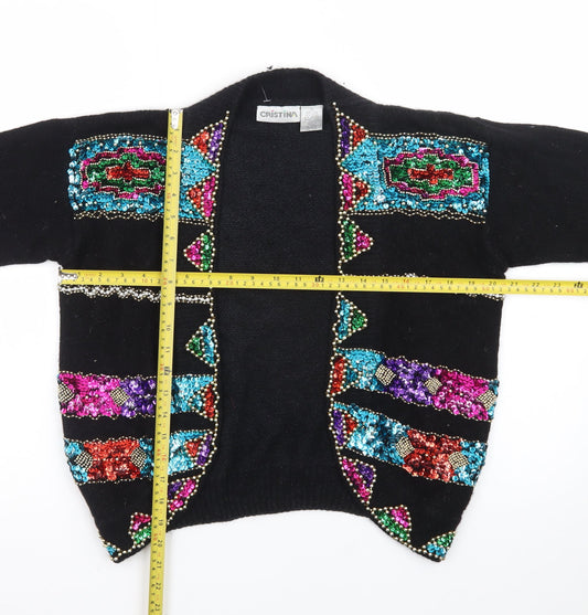 Cristina Women’s Black Beaded Sequin Silk Cardigan S Vintage