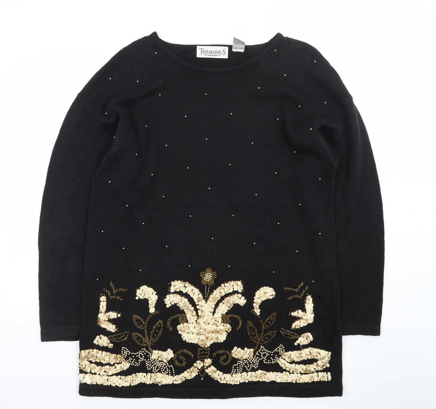 Trimmings Women's Black Sequin Embellished Knit Jumper Medium