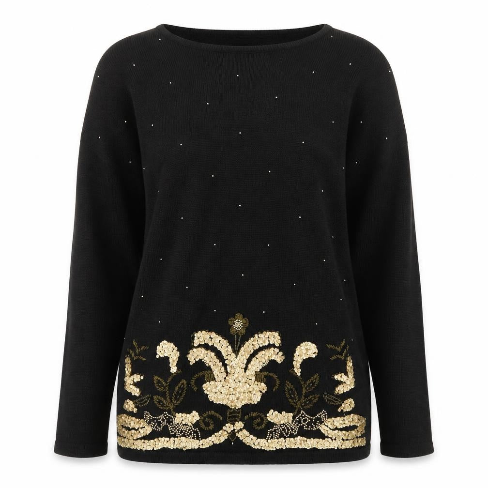 Trimmings Women's Black Sequin Embellished Knit Jumper Medium