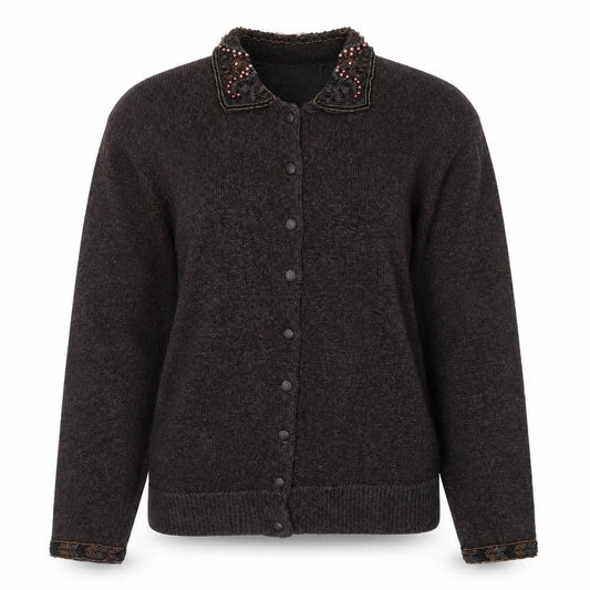 Principles Women’s Brown Beaded Collared Petite Cardigan M