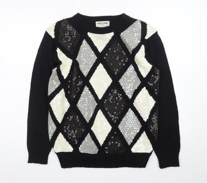 Alfred Dunner Women's Petite M Black Sequin Argyle Knit Jumper