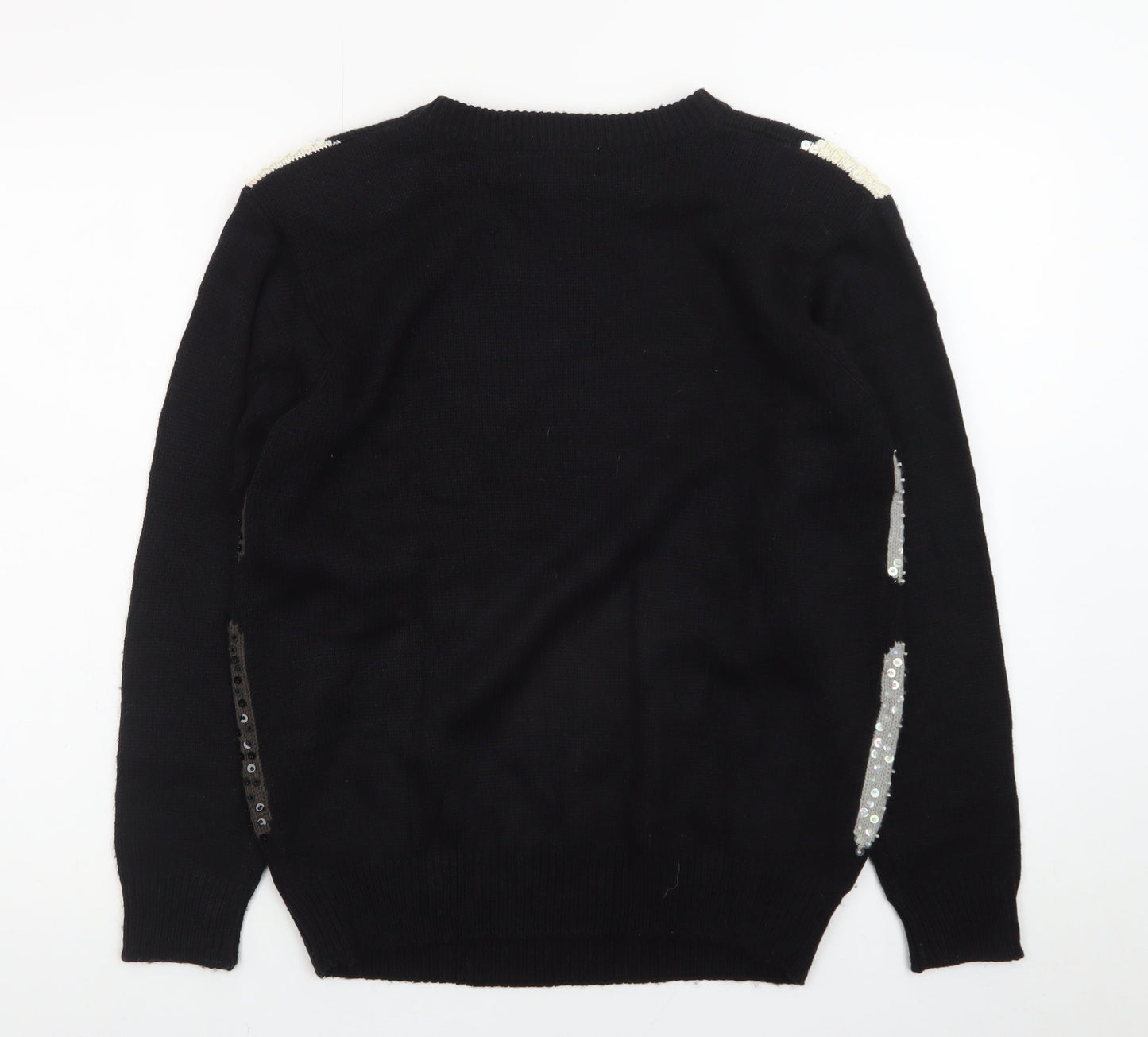 Alfred Dunner Women's Petite M Black Sequin Argyle Knit Jumper