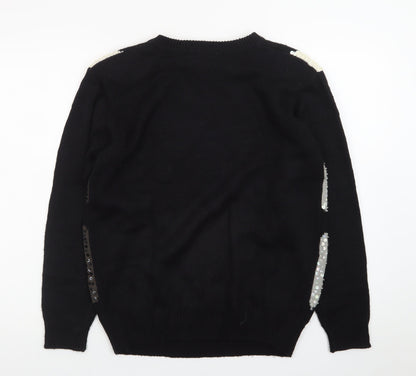 Alfred Dunner Women's Petite M Black Sequin Argyle Knit Jumper