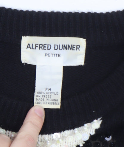 Alfred Dunner Women's Petite M Black Sequin Argyle Knit Jumper