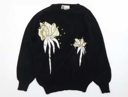 SRS International Women Black Gold Bow Pullover Jumper Size 12