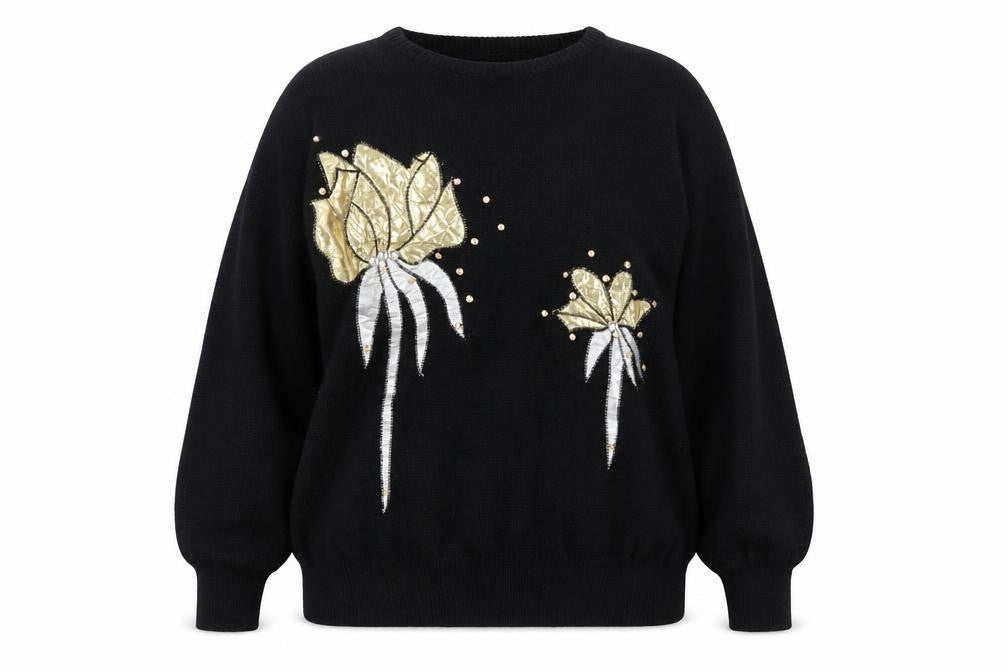 SRS International Women Black Gold Bow Pullover Jumper Size 12