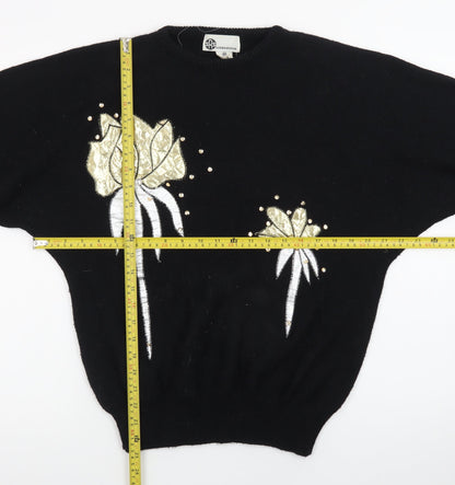 SRS International Women Black Gold Bow Pullover Jumper Size 12