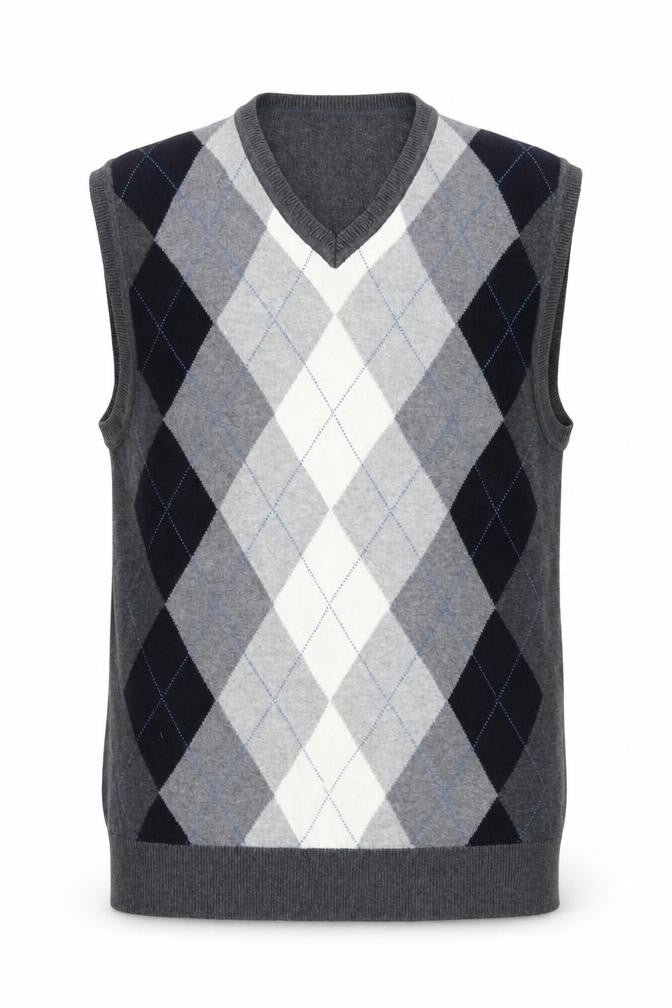 Structure Men's Grey Argyle V-Neck Sleeveless Knit Jumper Vest M