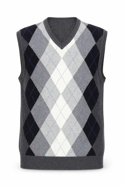 Structure Men's Grey Argyle V-Neck Sleeveless Knit Jumper Vest M