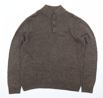 Chaps Men's Brown Cotton Henley Jumper Mock Neck Size L