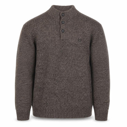 Chaps Men's Brown Cotton Henley Jumper Mock Neck Size L