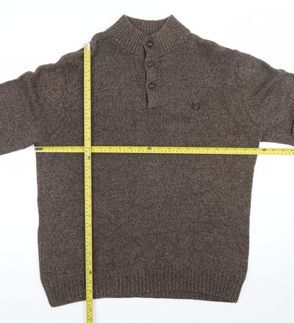 Chaps Men's Brown Cotton Henley Jumper Mock Neck Size L