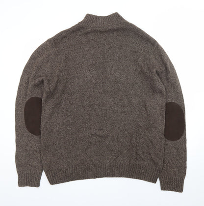 Chaps Men's Brown Cotton Henley Jumper Mock Neck Size L