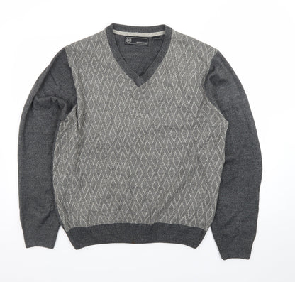 Weatherproof Men's Grey Argyle V-Neck Acrylic Jumper Size L