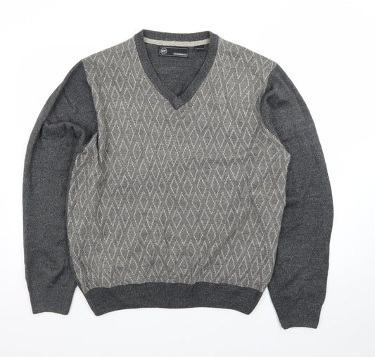 Weatherproof Men's Grey Argyle V-Neck Acrylic Jumper Size L