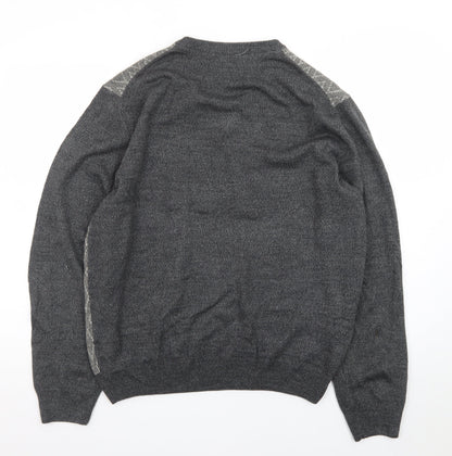 Weatherproof Men's Grey Argyle V-Neck Acrylic Jumper Size L