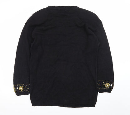 Accessory Lady Women's Black Beaded Knit Shift Dress L Vintage
