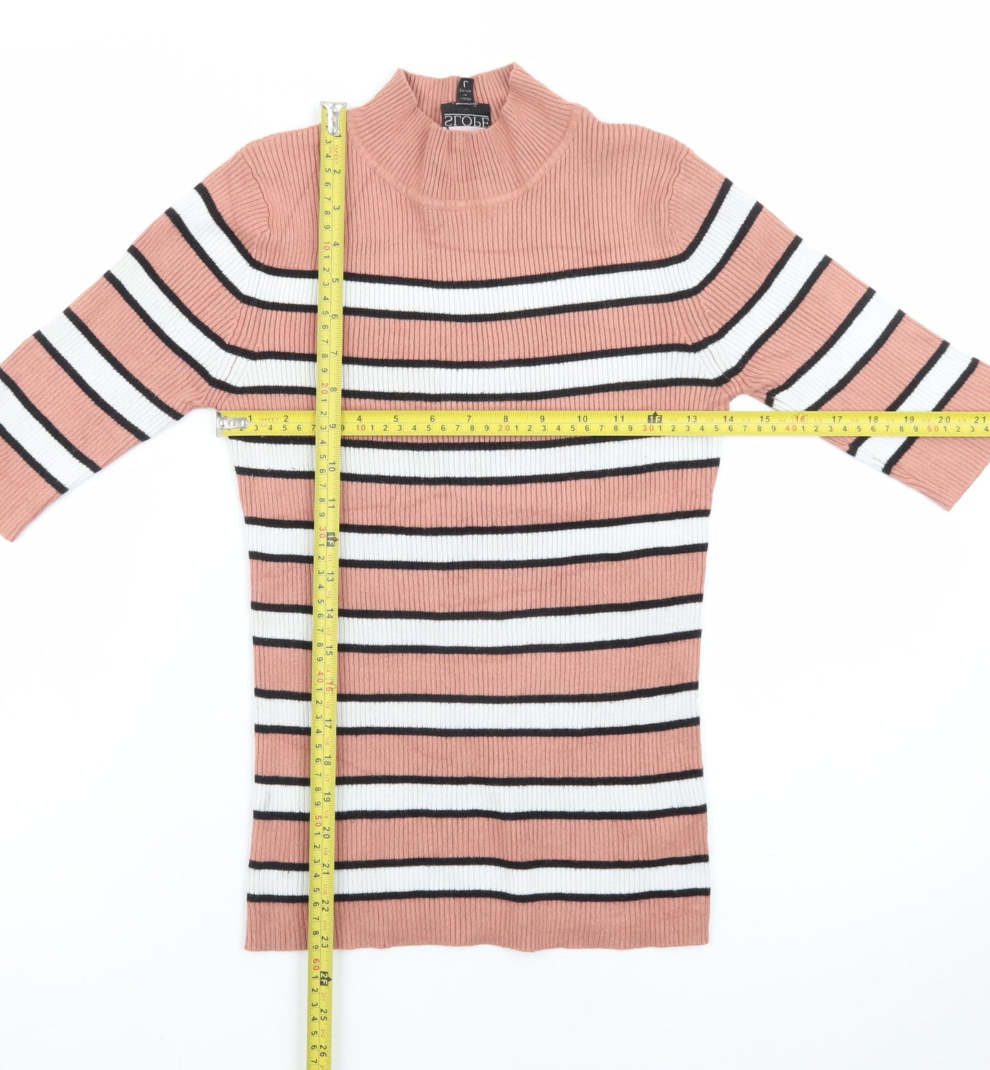 The Slope Women's Pink Striped Mock Neck Knit Top Size L
