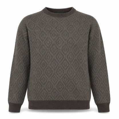 Hill & Archer Men's Brown Grey Diamond Pattern Acrylic Jumper Size L