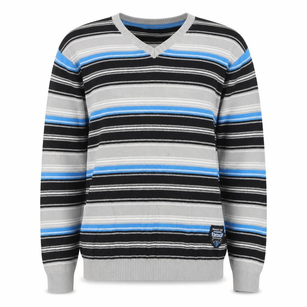 Burnside Men's Blue Striped Cotton V-Neck Jumper Size L