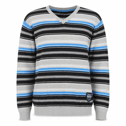 Burnside Men's Blue Striped Cotton V-Neck Jumper Size L