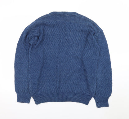 Claiborne Mens Blue Linen Cotton Crew Neck Pullover Jumper L