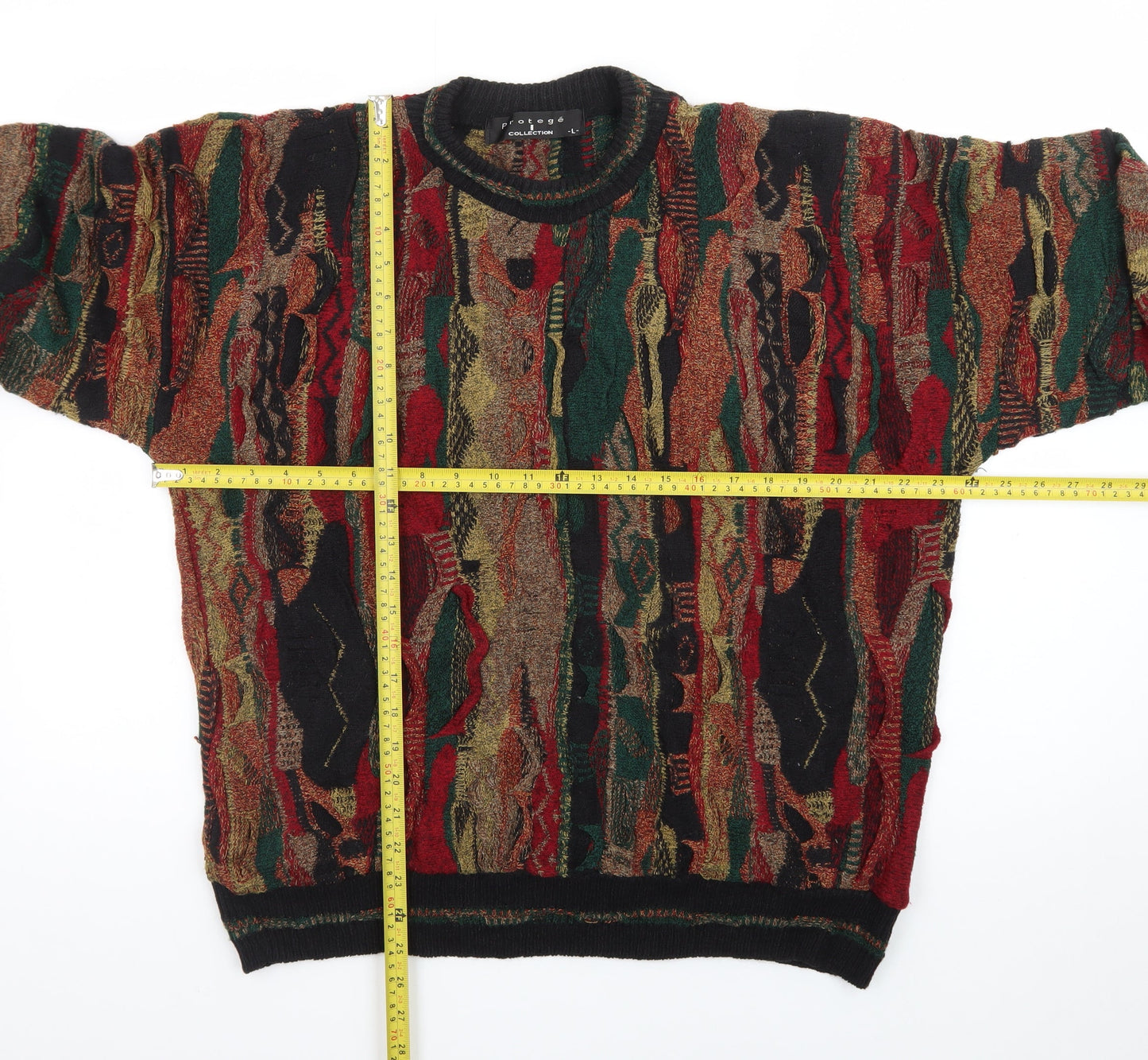 Protege Men’s Multicoloured 90s Retro Knit Chunky Pullover Jumper L