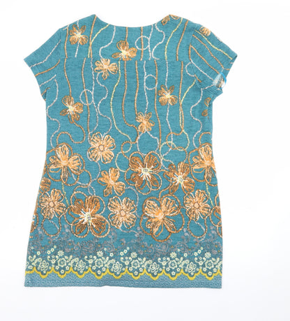 Joe Browns Womens Blue Floral Embroidered Shift Dress Size 14