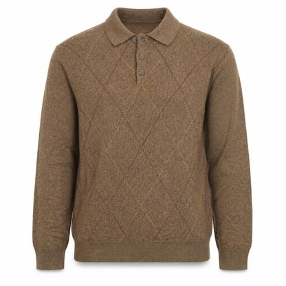 Dockers Mens Brown Argyle Collared Henley Jumper XL