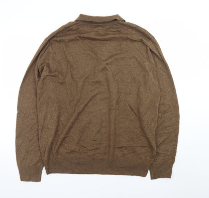 Dockers Mens Brown Argyle Collared Henley Jumper XL